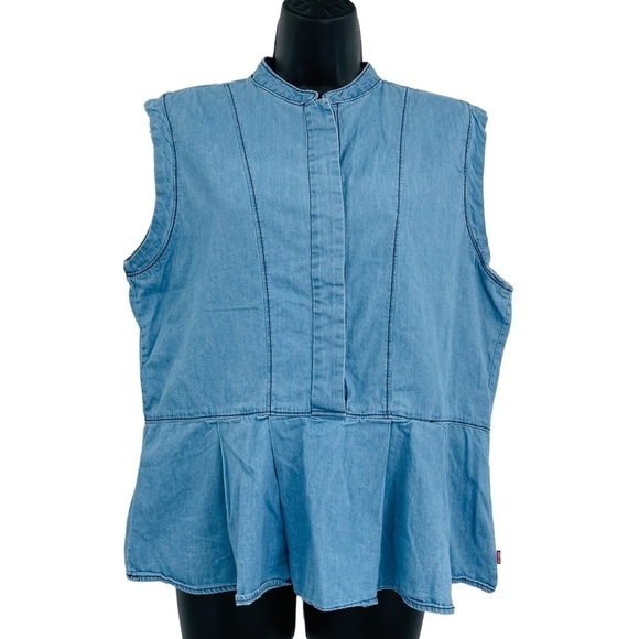 Levi's chambray peplum sleeveless top western blue women's‎ size L - Picture 1 of 10